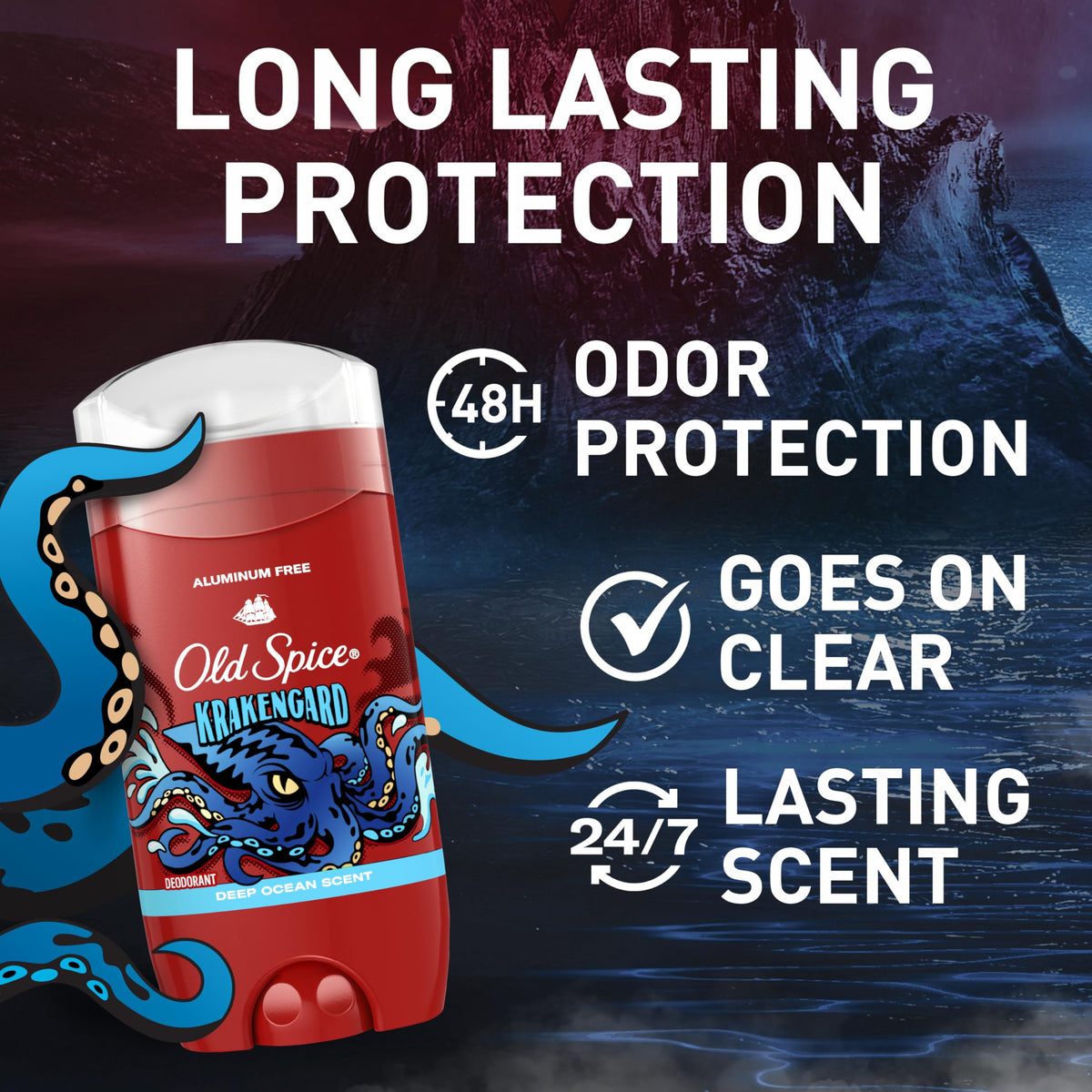 Old Spice Krakengard Deodorant side view with packaging