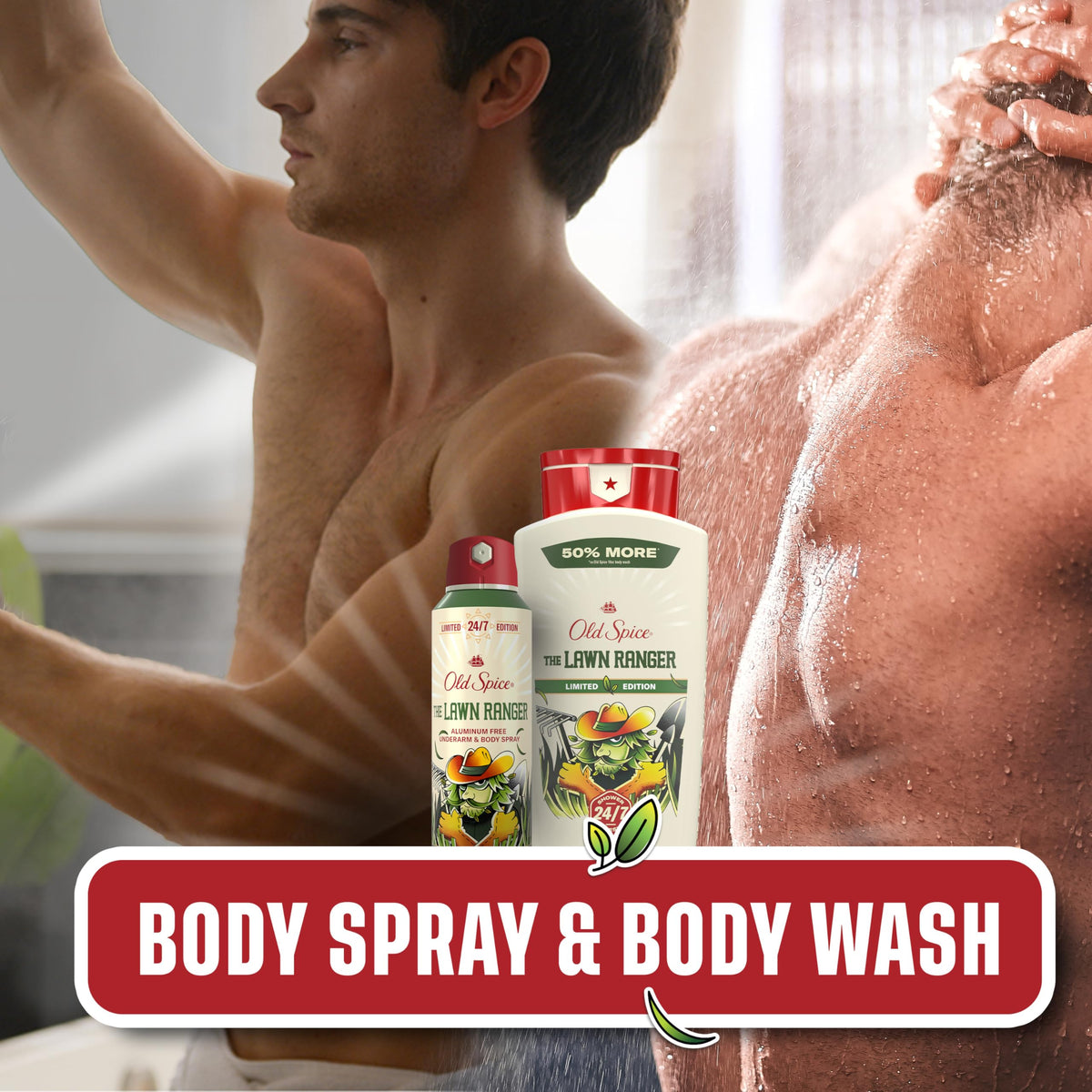 Old Spice Lawn Ranger Body Spray with gardening tools