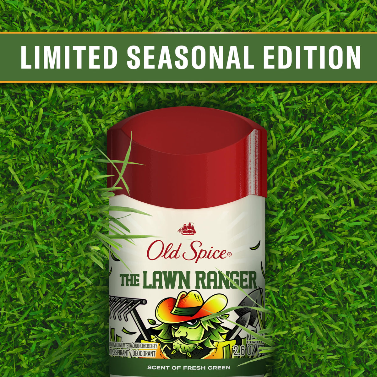 Old Spice Lawn Ranger deodorant in a bathroom setting