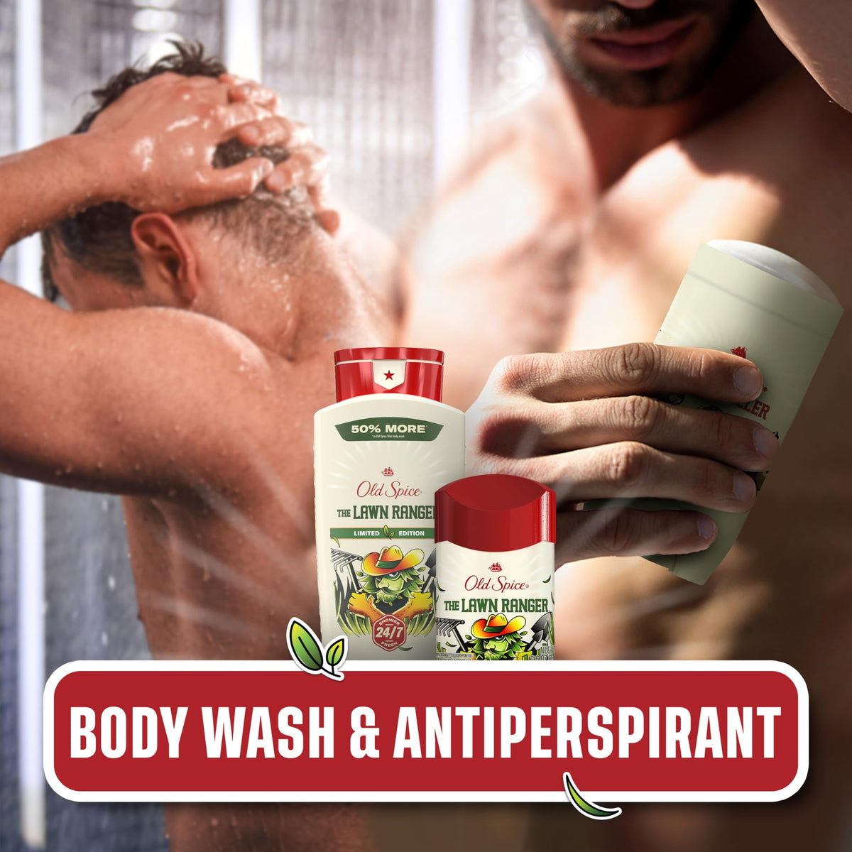 Old Spice Lawn Ranger deodorant with summer garden scenery