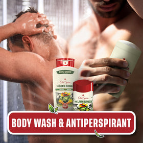 Old Spice Lawn Ranger deodorant with summer garden scenery