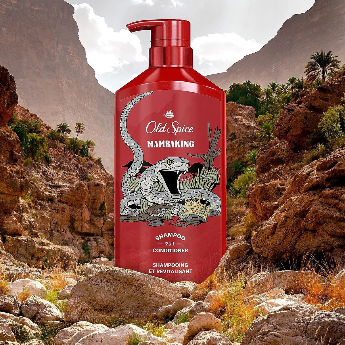 Old Spice MambaKing product with background of wild scenery