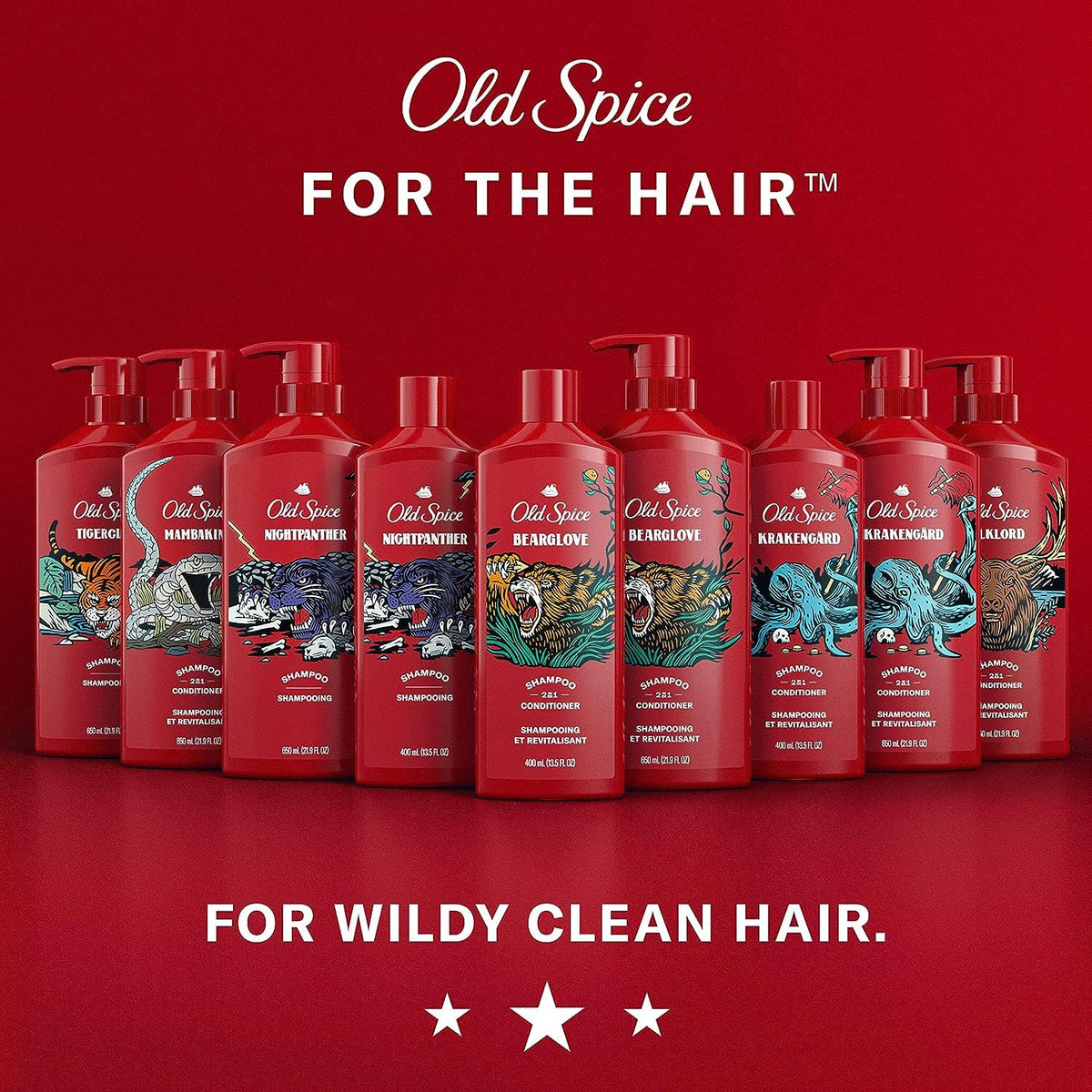 Old Spice MambaKing shampoo and conditioner in bathroom setting