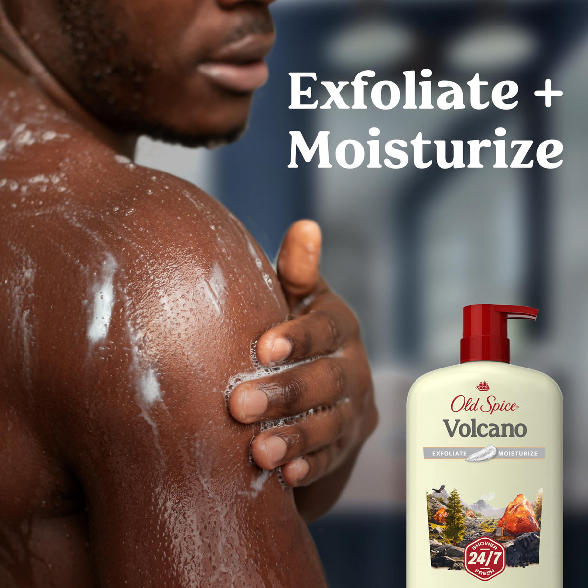 Old Spice Men's Body Wash packaging with Volcano and Dark Cedar scent
