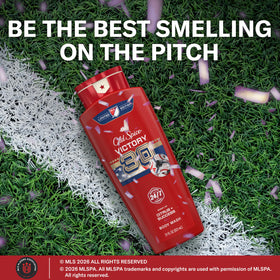 Old Spice MLS Victory Body Wash on bathroom shelf