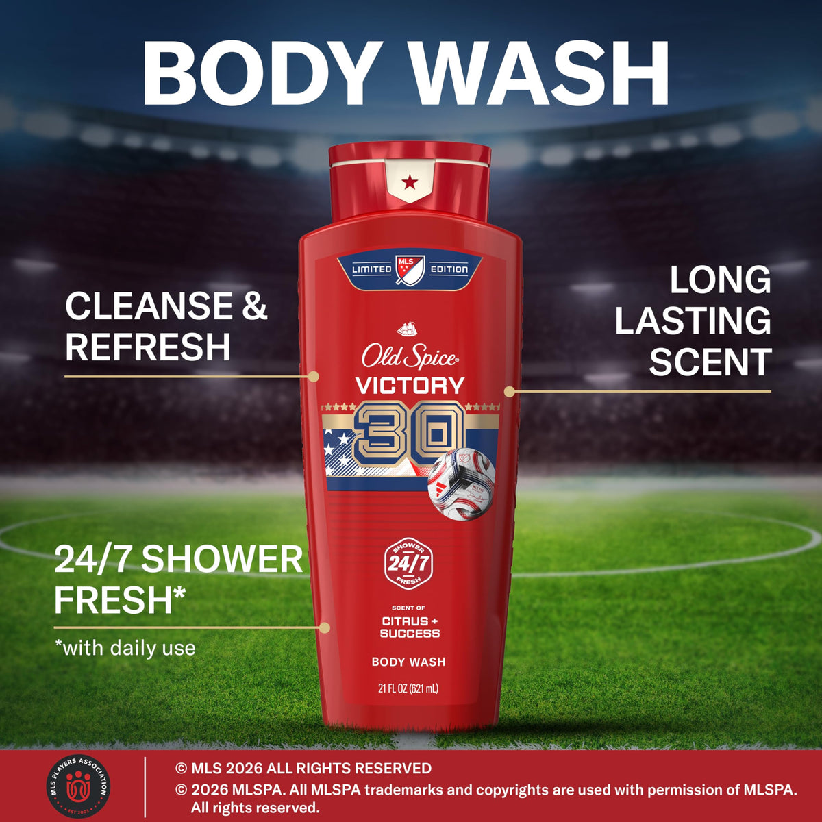 Old Spice MLS Victory Body Wash packaging side view