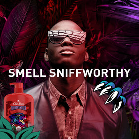 Old Spice NightPanther Body Wash 33.4 oz on bathroom shelf