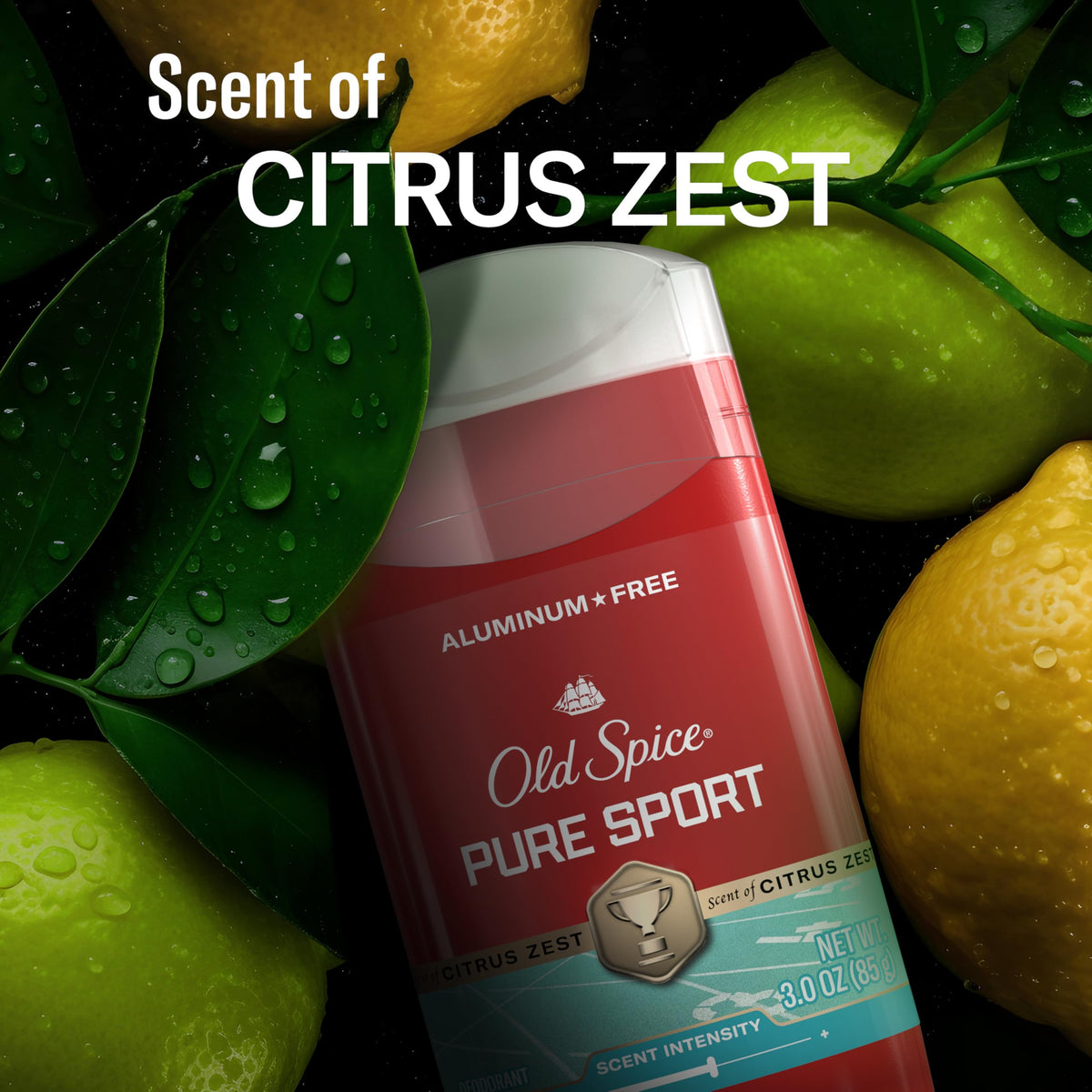 Old Spice Pure Sport Deodorant with citrus zest theme