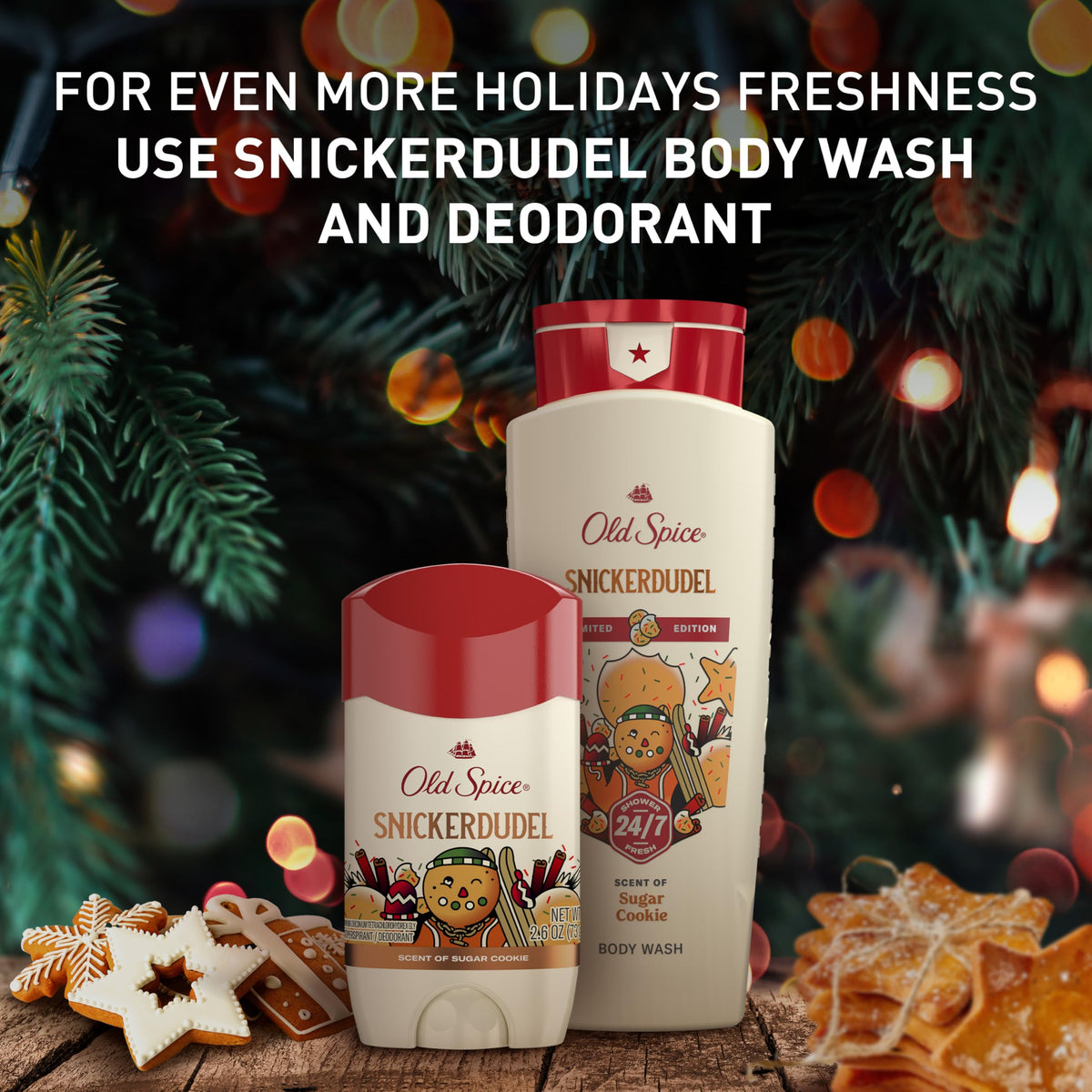 Old Spice Snickerdudel Antiperspirant 2.6 oz on a festive table