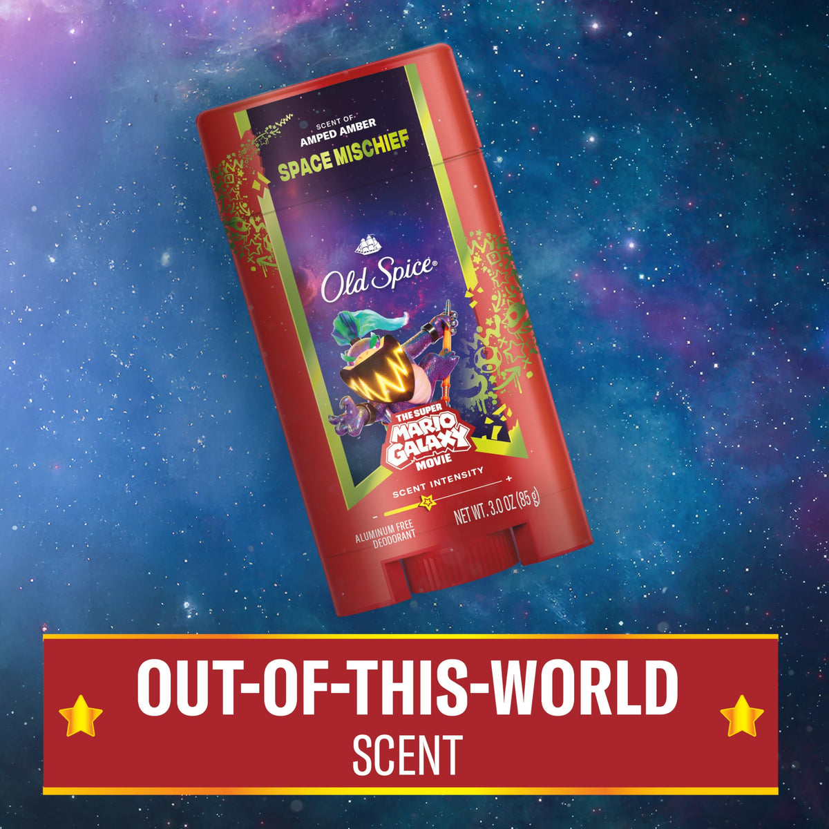 Old Spice Space Mischief Deodorant Stick showing scent description