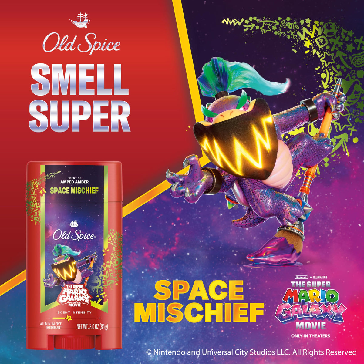 Old Spice Space Mischief Deodorant Stick side view with packaging