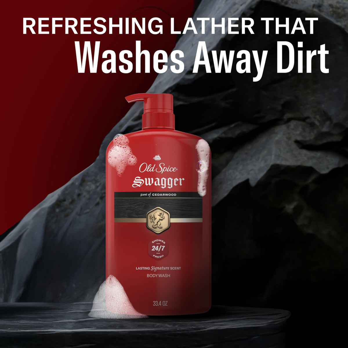 Old Spice Swagger Body Wash 33.4 oz lifestyle scene in bathroom