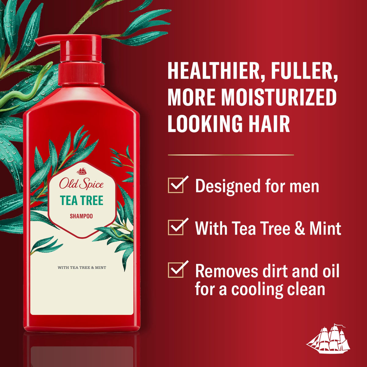 Old Spice Tea Tree Shampoo twin pack with mint leaves