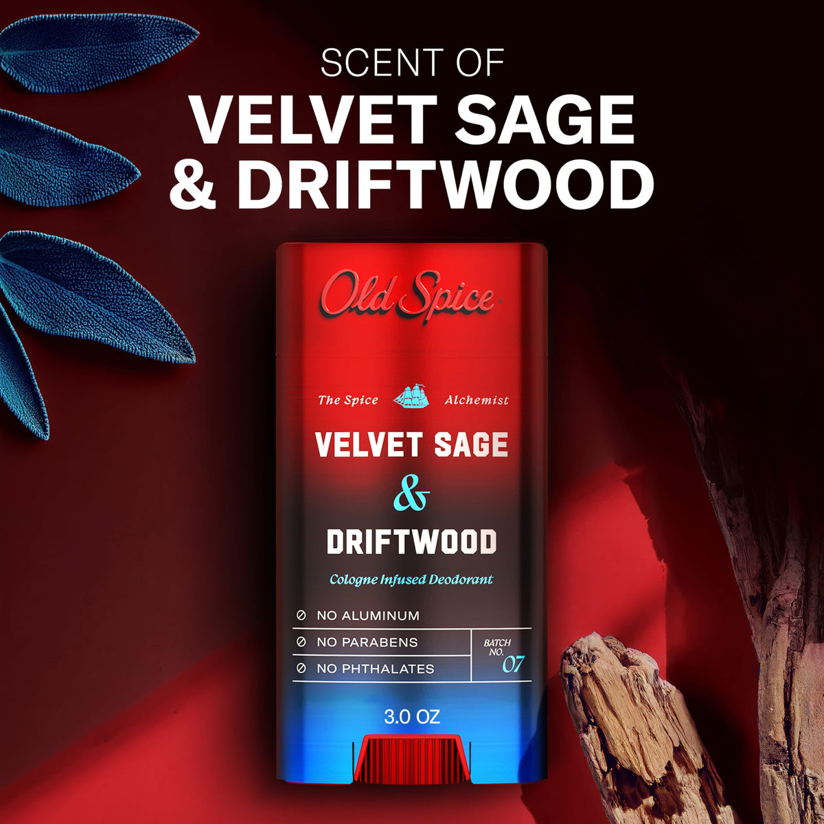 Old Spice Velvet Sage + Driftwood Deodorant on bathroom shelf