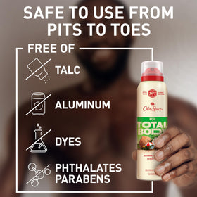 Old Spice Whole Body Deodorant Spray packaging with palm tree and coconut design