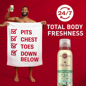 Old Spice Whole Body Deodorant Spray side view with Aloe + Rain scent
