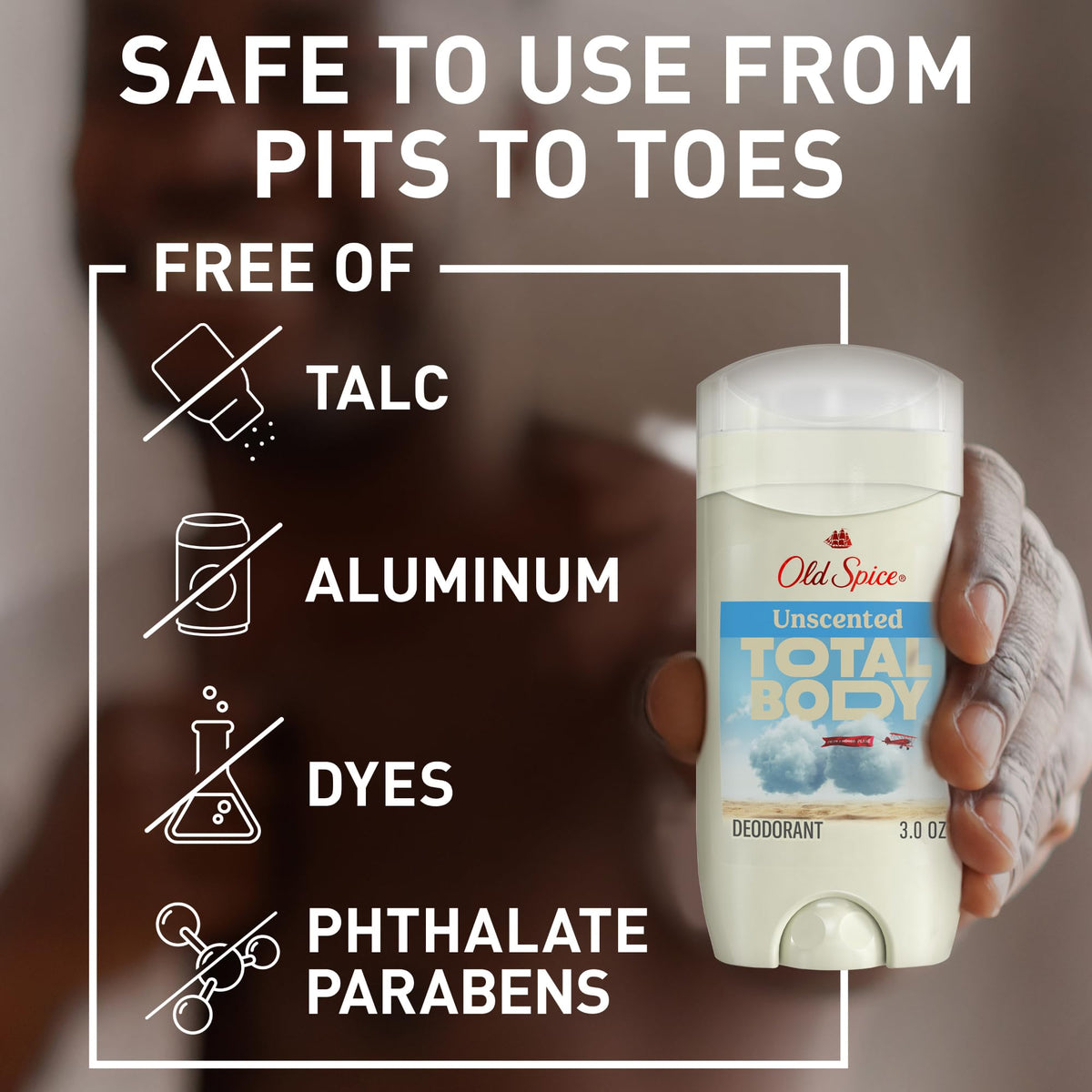 Old Spice Whole Body Deodorant Stick application on skin
