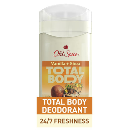 Old Spice Whole Body Deodorant Stick front view, Vanilla + Shea scent