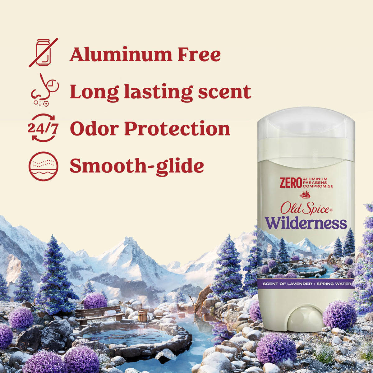 Old Spice Wilderness Deodorant showing packaging and product details