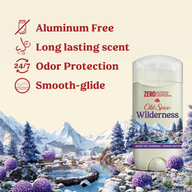 Old Spice Wilderness Deodorant showing packaging and product details