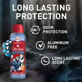 Old Spice Wolfthorn Body Spray back view showing ingredients