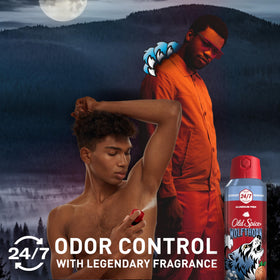 Old Spice Wolfthorn Body Spray side view with label details