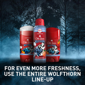 Old Spice Wolfthorn Body Spray with fruits background