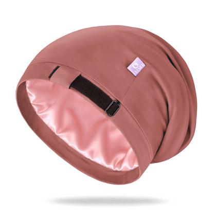 OLESILK 100% Mulberry Silk Bonnet for Sleeping in Reddish Brown, front view