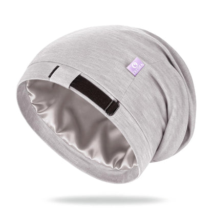 OLESILK 100% Mulberry Silk Bonnet front view in light grey