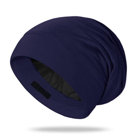 OLESILK 100% Mulberry Silk Bonnet Navy front view