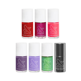 Olive & June Bolds Long Lasting Nail Polish Set front view with six vibrant shades
