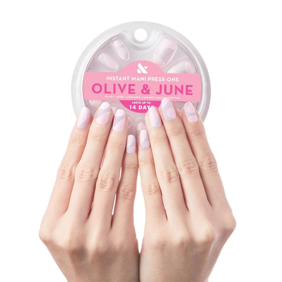 Olive & June Instant Mani Press-On Nails Groovy Swirl front view with packaging