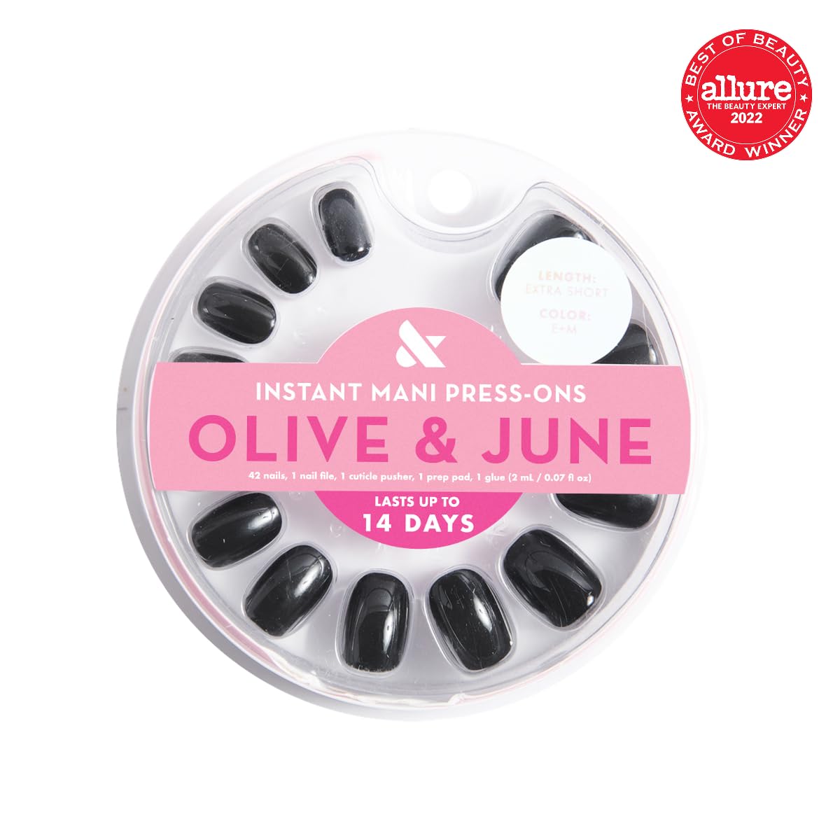 Olive & June Instant Mani Press-On Nails packaging showing included accessories