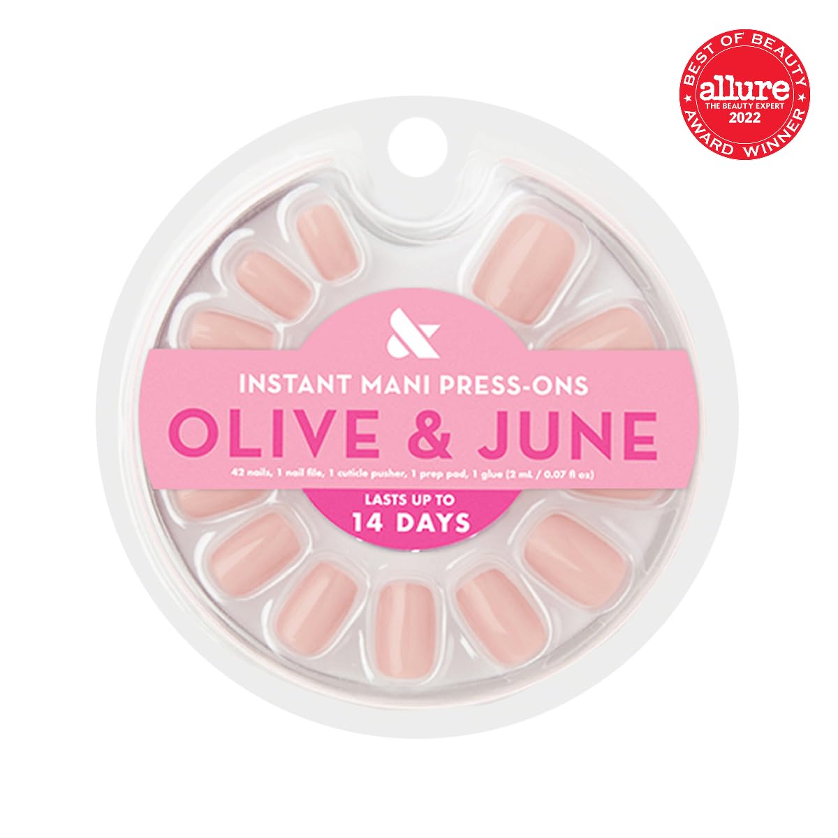 Olive & June Instant Mani Press-On Nails packaging with included accessories