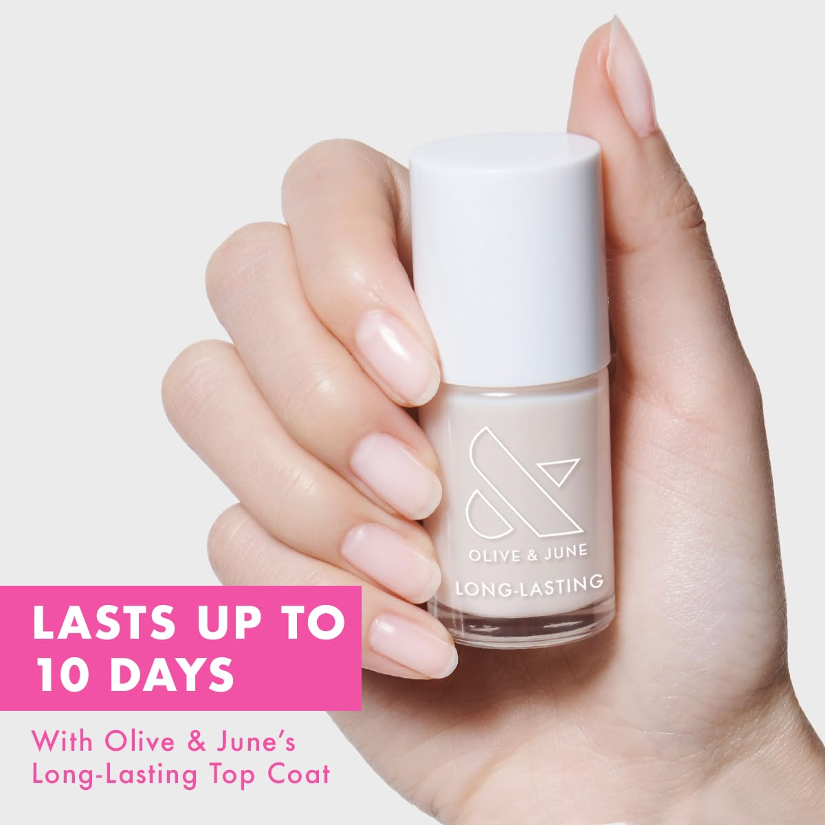 Olive & June Long Lasting Nail Polish BEB Sheer White brush close-up