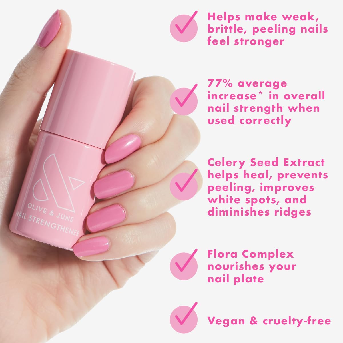 Olive & June Nail Strengthener application on bare nails