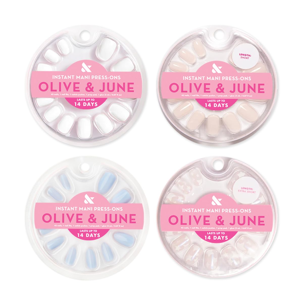 Olive & June Press-On Nails Kit featuring four styles in packaging
