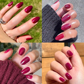 Olive & June Quick Dry Nail Polish Cabernet Wine Red applied on nails