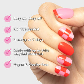 Olive & June Super Stick Press-On Nails in various sizes laid out