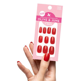Olive & June Super Stick Press-On Nails Lollipop Cherry Red front view