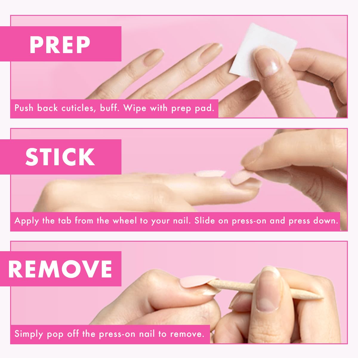 Olive & June Super Stick Press-On Nails Lollipop Cherry Red step-by-step instructions