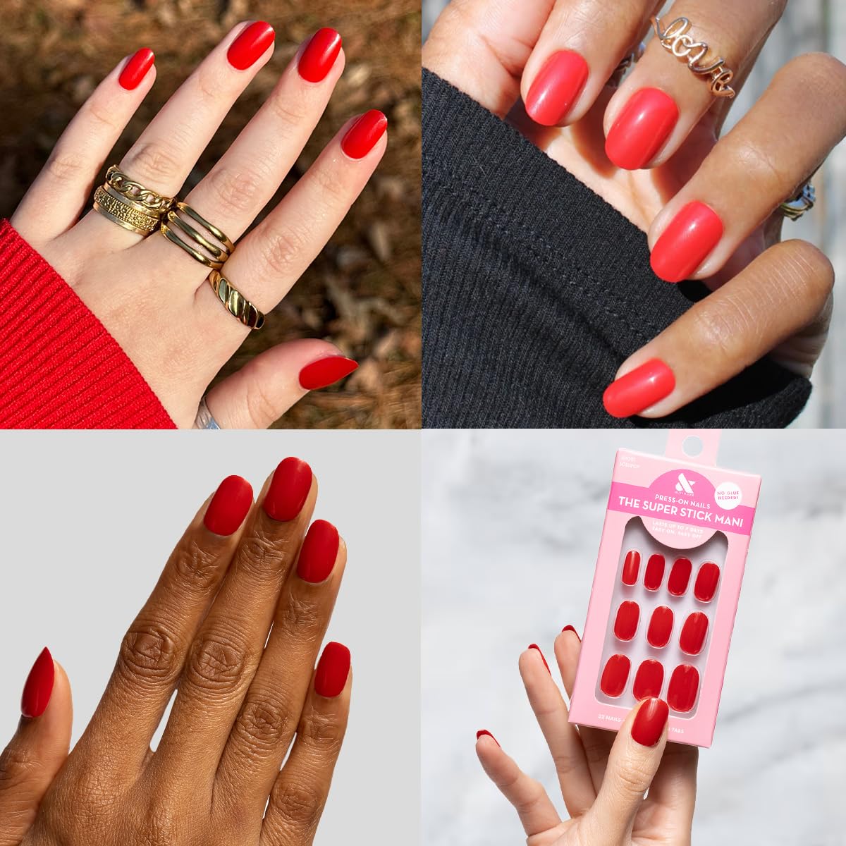 Olive & June Super Stick Press-On Nails Lollipop Cherry Red with prep pad