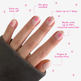 Olive & June Super Stick Press-On Nails Pink Star Party on model's hands