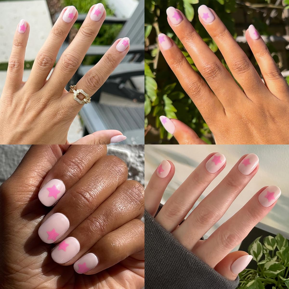 Olive & June Super Stick Press-On Nails Pink Star Party with step-by-step instructions