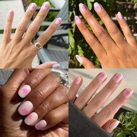 Olive & June Super Stick Press-On Nails Pink Star Party with step-by-step instructions