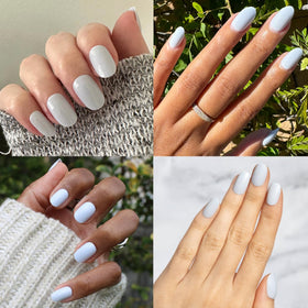 Olive & June Super Stick Press-On Nails Rink Pastel Blue application process