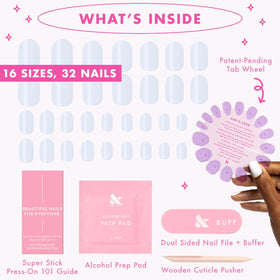 Olive & June Super Stick Press-On Nails Rink Pastel Blue on model