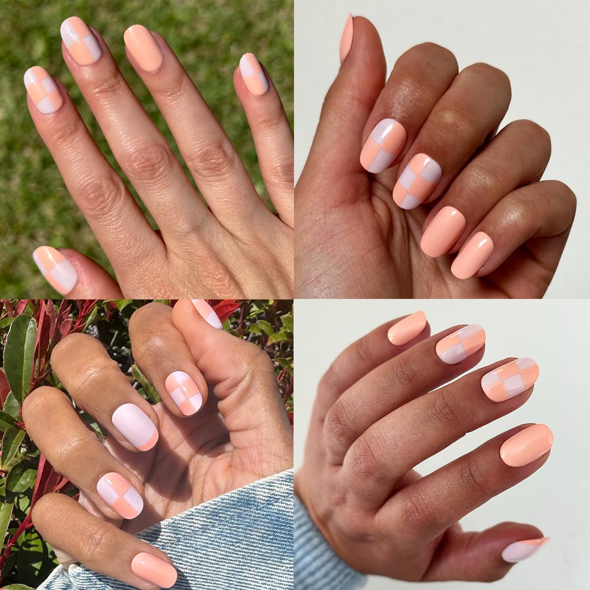 Olive & June Super Stick Press-On Nails Sherbert Checker Party with file and buffer