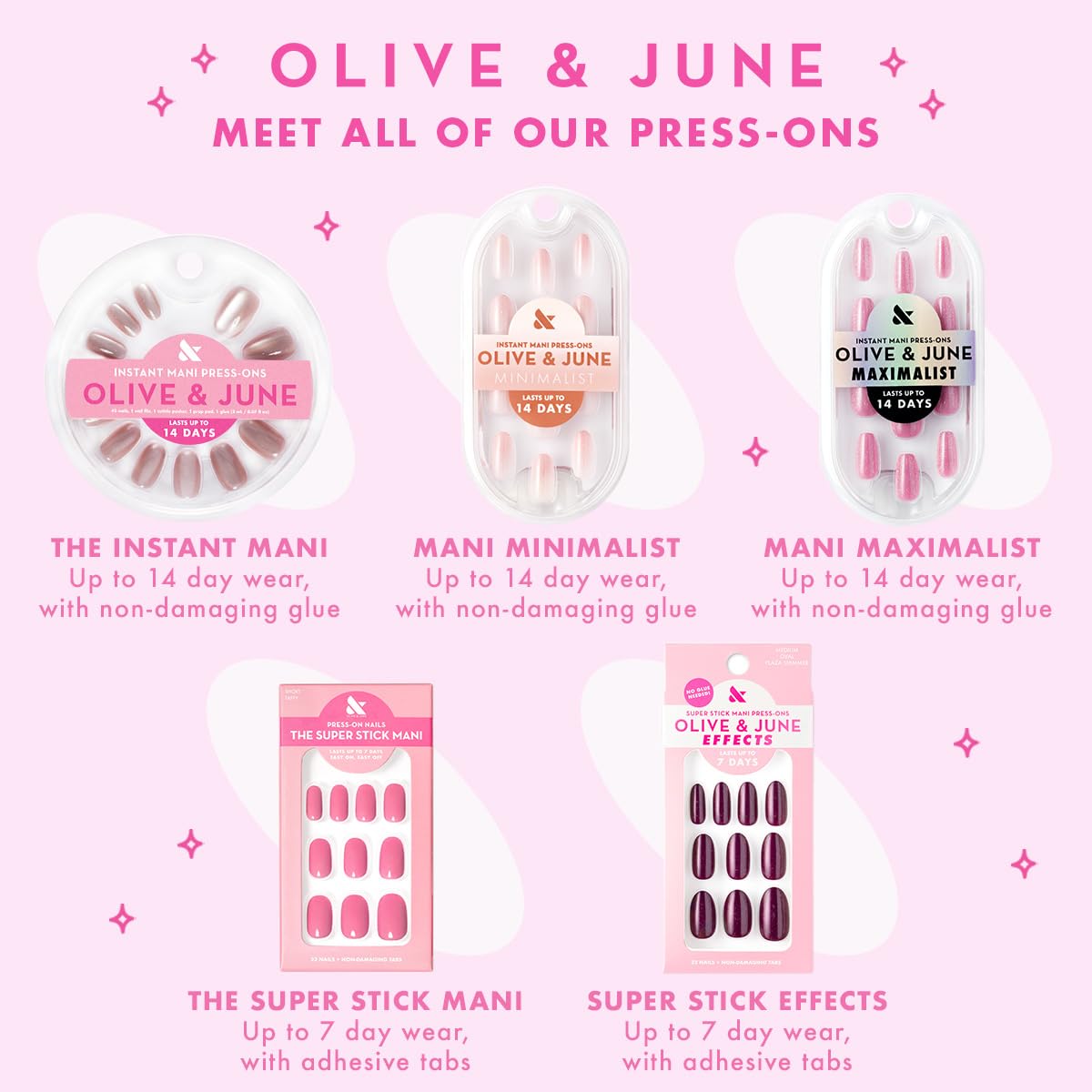 Olive & June Super Stick Press-On Nails styled with a nail file and buffer