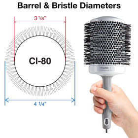 Olivia Garden Ceramic + Ion Round Hair Brush showing the barrel details